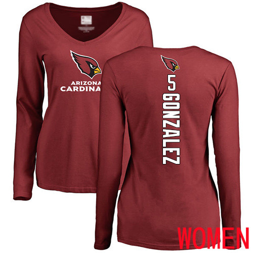 Arizona Cardinals Maroon Women Zane Gonzalez Backer NFL Football #5 Long Sleeve T Shirt->women nfl jersey->Women Jersey